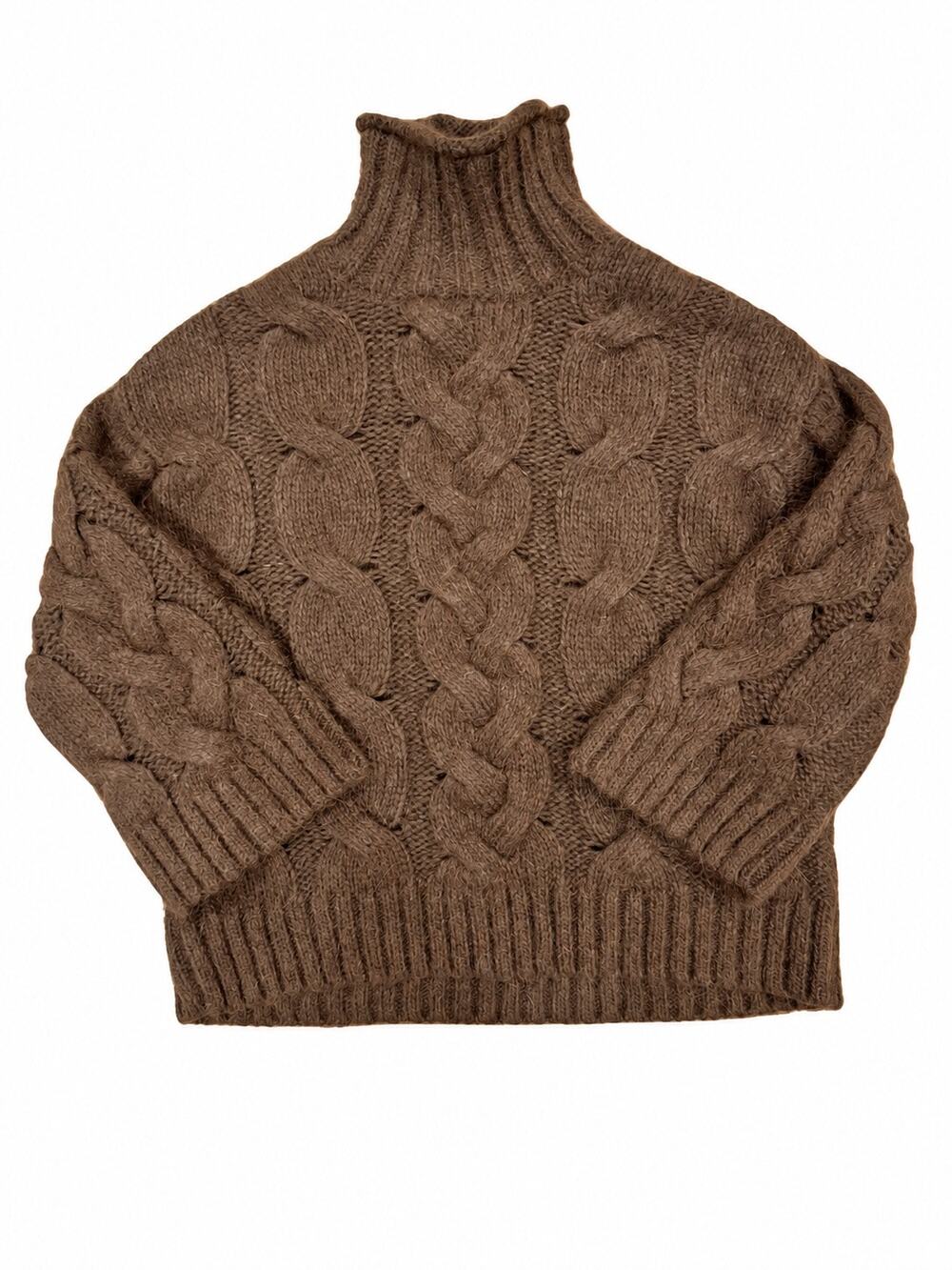 Free People Brown Chunky Cable Knit Turtleneck Sweater